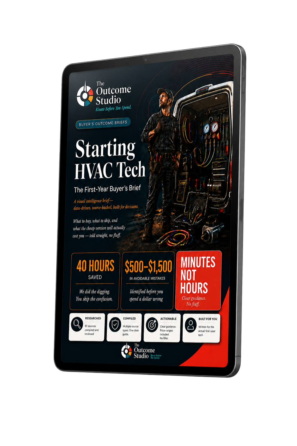 Starting HVAC Tech — The First-Year Buyer's Brief shown on a tablet